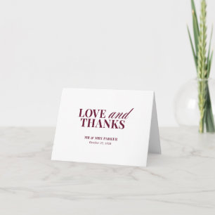 Tarjeta De Agradecimiento Clásico Lujo   Boda elegante de blanco y burdeos