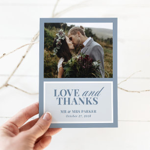 Tarjeta De Agradecimiento Clásico Lujo Foto de boda elegante en azul polvo