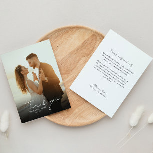 Tarjeta De Agradecimiento Clásico Minimal Foto Escritura a Mano Script Boda