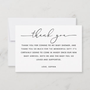 Tarjeta De Agradecimiento Clásico Minimalista Baby Shower   Letra Moderna