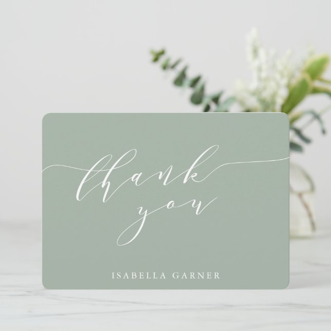 Tarjeta De Agradecimiento Clásico Mínimo Sage Green Bridal Shower Personaliz (Anverso de pie)