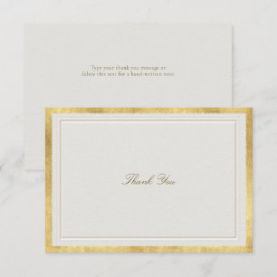 Tarjeta De Agradecimiento Clásico Moderno Boda Formal Ecru Oro Falso