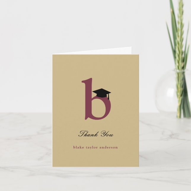 Tarjeta De Agradecimiento Clásico Monograma B Graduación Foto Moderna (Anverso)