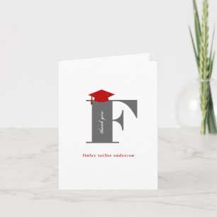 Tarjeta De Agradecimiento Clásico Monograma F Gorra de Graduación Foto Moder