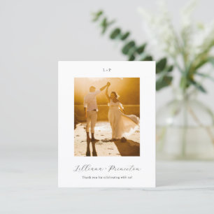 Tarjeta De Agradecimiento Clásico Monograma Negro y Blanco Elegante Boda