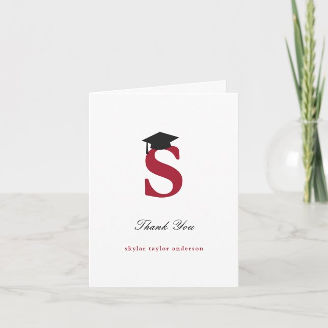 Tarjeta De Agradecimiento Clásico Monograma S Graduación Foto Moderna (Anverso)
