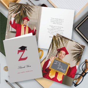Tarjeta De Agradecimiento Clásico Monograma Z Foto de Gorra de Graduación Mo