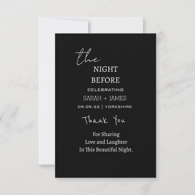 Tarjeta De Agradecimiento Clásico negro y blanco la noche antes del Boda (Anverso)