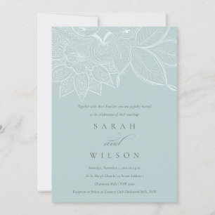 Tarjeta De Agradecimiento Clásico Ornate Paisley Dusky Blue Wedding Invite