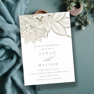 Tarjeta De Agradecimiento Clásico Ornate Paisley Ivory Gold Engagement Invit