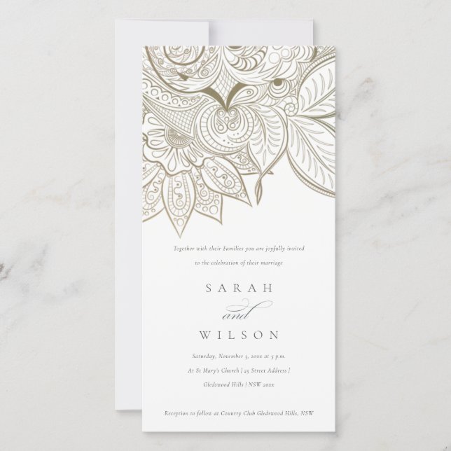 Tarjeta De Agradecimiento Clásico Ornate Paisley Ivory Gold Wedding Invitado (Anverso)