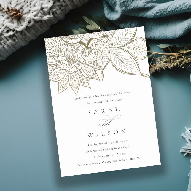 Tarjeta De Agradecimiento Clásico Ornate Paisley Ivory Gold Wedding Invitado (Subido por el creador)