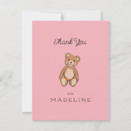 Tarjeta De Agradecimiento Clásico Oso de Peluche Rosa Baby Shower