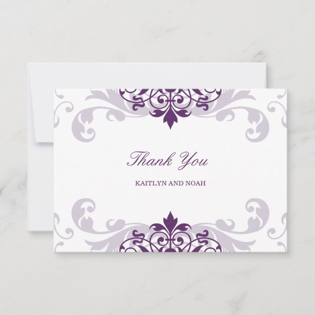 Tarjeta De Agradecimiento Clásico Plum Purple Elegante Boda de Ironworks (Anverso)