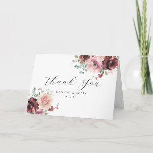 Tarjeta De Agradecimiento Clásico Rosa y Peonía Burgundy Blush
