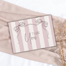 Tarjeta De Agradecimiento Clásico Rosado Marfil Rayas Lazo Baby Shower 