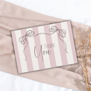 Tarjeta De Agradecimiento Clásico Rosado Marfil Rayas Lazo Baby Shower 