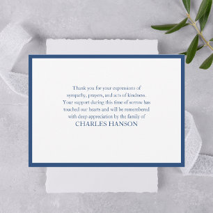 Tarjeta De Agradecimiento Clásico Simple Elegante Azul Memorial Duelo 