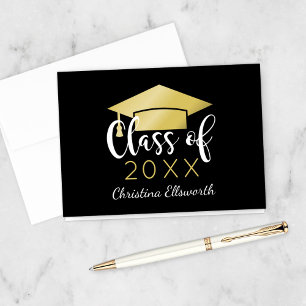 Tarjeta De Agradecimiento Clásico Sombrero de Graduación Dorado Negro 2026