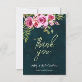 Tarjeta De Agradecimiento Clásico Verde Esmeralda Floral Oscuro Casamiento d