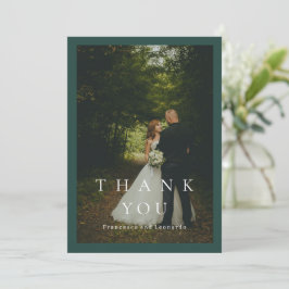 Tarjeta De Agradecimiento Clásico Verde Esmeralda Simple Boda Fotografía