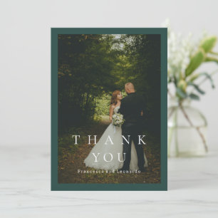 Tarjeta De Agradecimiento Clásico Verde Esmeralda Simple Boda Fotografía