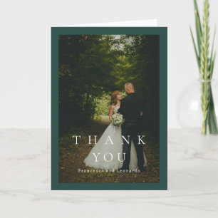 Tarjeta De Agradecimiento Clásico Verde Esmeralda Simple Boda Fotografía