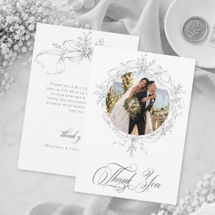 Tarjeta De Agradecimiento Clásico Vintage Foto de Boda de Corona de Flores N