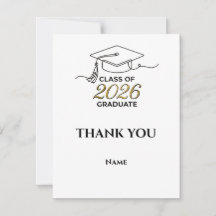 Class of 2026 Graduation Thank You Card Gold