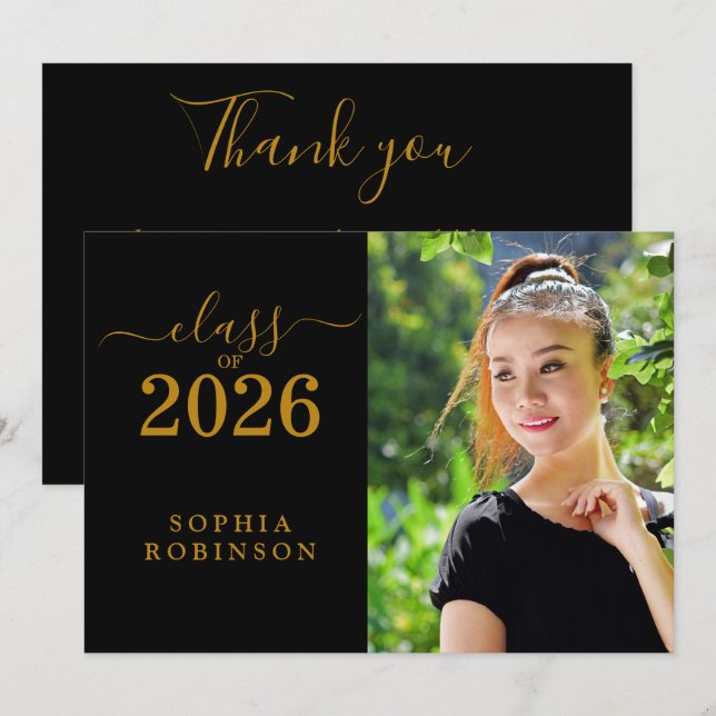 Tarjeta De Agradecimiento Class of 2026 Photo Modern Thank You Card (Anverso / Reverso)