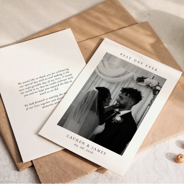 Tarjeta De Agradecimiento Classic Best Day Ever Wedding Photo (Subido por el creador)