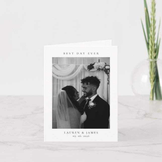 Tarjeta De Agradecimiento Classic Best Day Ever Wedding Photo Folded (Anverso)