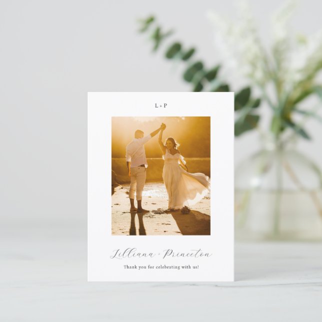 Tarjeta De Agradecimiento Classic Black and White Monogram Elegant Wedding (Anverso de pie)
