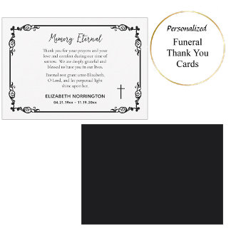 Tarjeta De Agradecimiento Classic Black & White Decorative Frame Funeral 