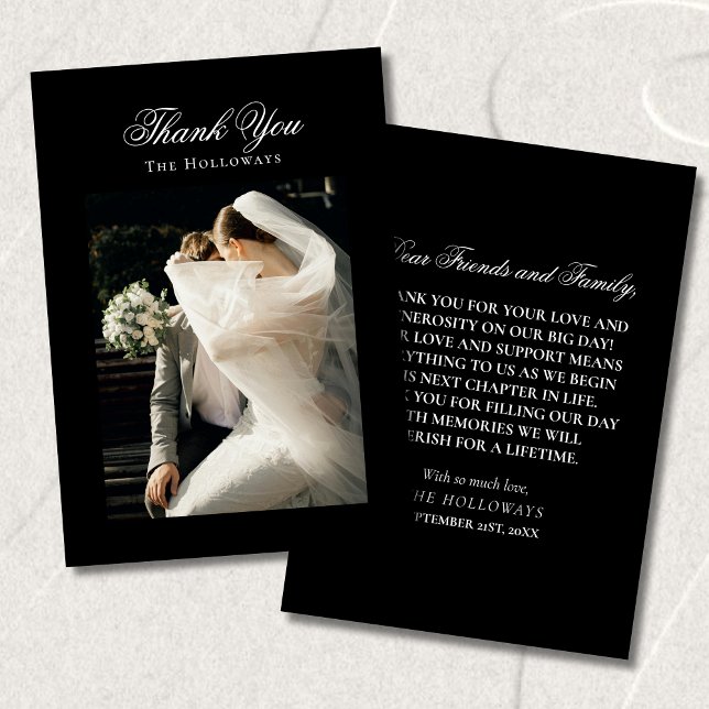 Tarjeta De Agradecimiento Classic Black & White Wedding Photo Thank You Card (Classic Black & White Wedding Photo Thank You Card)