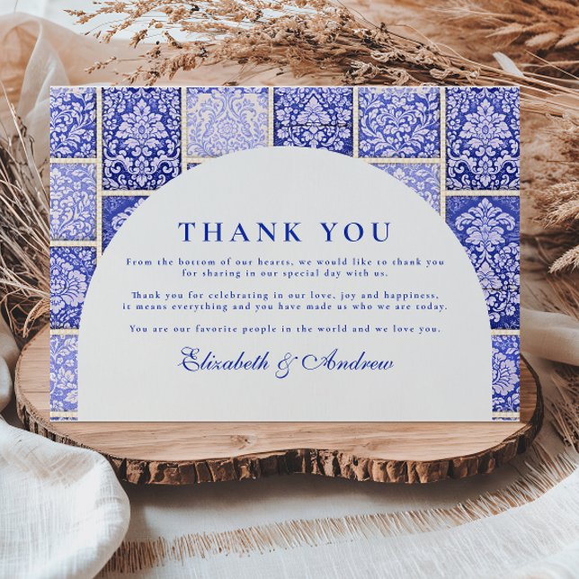 Tarjeta De Agradecimiento Classic Blue Porcelain Patchwork Wedding (Subido por el creador)