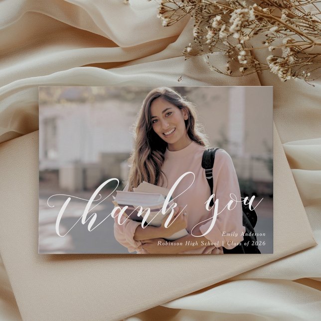 Tarjeta De Agradecimiento Classic Calligraphy Graduation Photo (Subido por el creador)