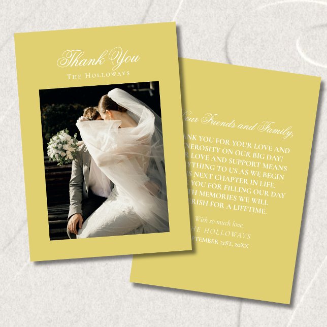 Tarjeta De Agradecimiento Classic Chartreuse Wedding Photo Thank You Card (Classic Chartreuse Wedding Photo Thank You Card)