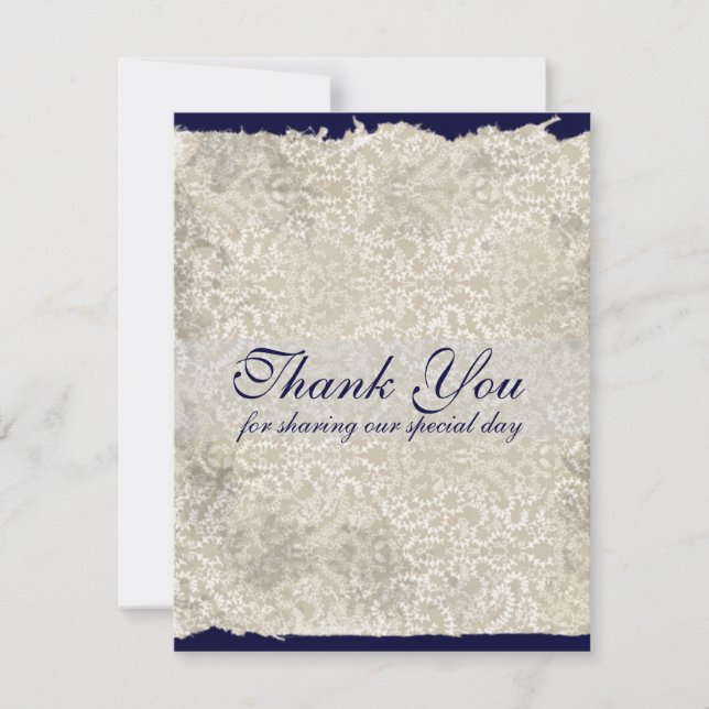 Tarjeta De Agradecimiento Classic Damask Wedding Notes, Navy Blue (Anverso)