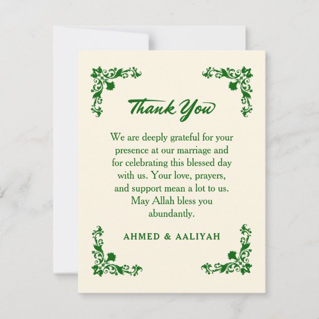 Tarjeta De Agradecimiento Classic Elegance Ivory & Emerald Floral Wedding (Anverso)