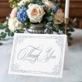 Tarjeta De Agradecimiento Classic Elegant Dusty Blue Floral Frame Wedding