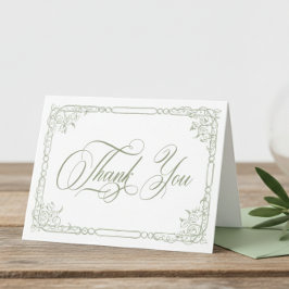 Tarjeta De Agradecimiento Classic Elegant Sage Green Floral Frame Wedding