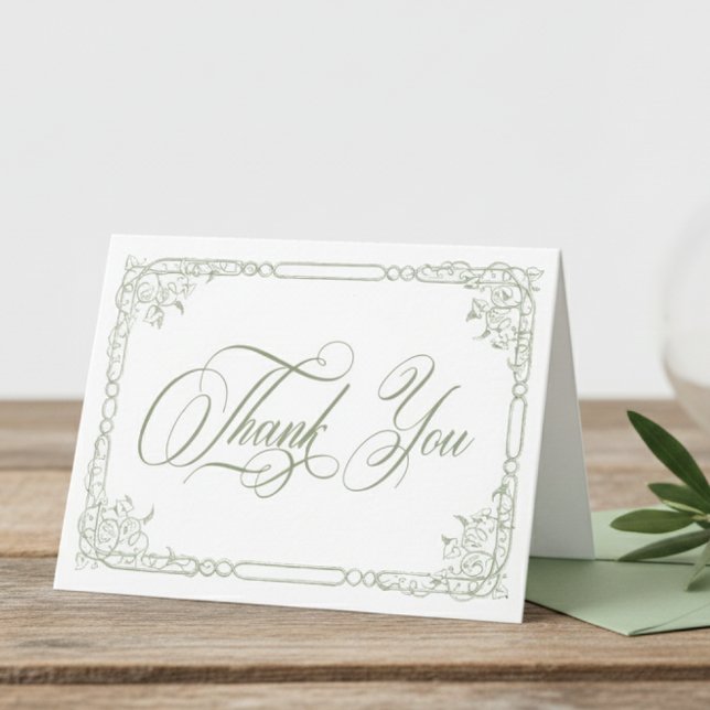 Tarjeta De Agradecimiento Classic Elegant Sage Green Floral Frame Wedding (Subido por el creador)