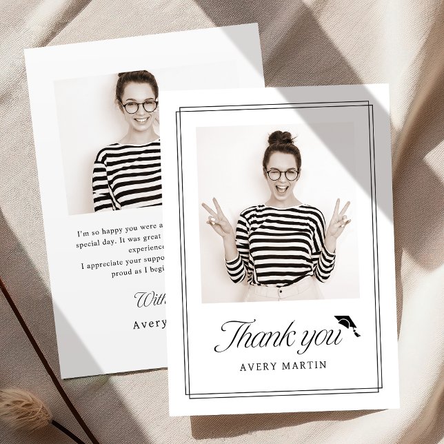 Tarjeta De Agradecimiento Classic Framed Elegant Script Photo Graduation (Classic Framed Elegant Script Photo Graduation Thank You Card)