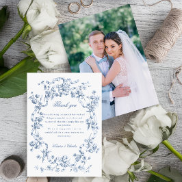 Tarjeta De Agradecimiento Classic French Blue Flowers & Ribbons Wedding