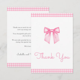Tarjeta De Agradecimiento Classic Gingham Pink Bow Baby Shower