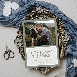 Tarjeta De Agradecimiento Classic Luxe | Elegante foto de Boda verde sabio