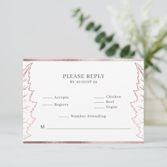 Tarjeta De Agradecimiento Classic Matt Rosa Gold Leaves Wedding RSVP Card (Anverso de pie)