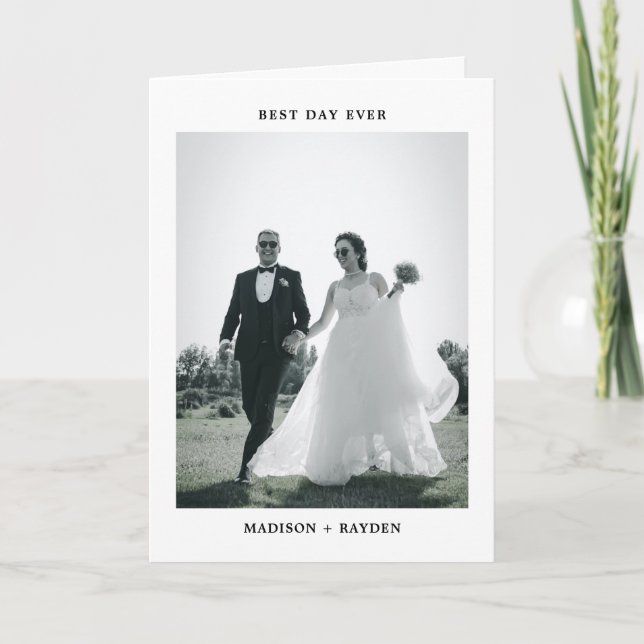 Tarjeta De Agradecimiento Classic Minimal Photo Wedding Folded (Anverso)