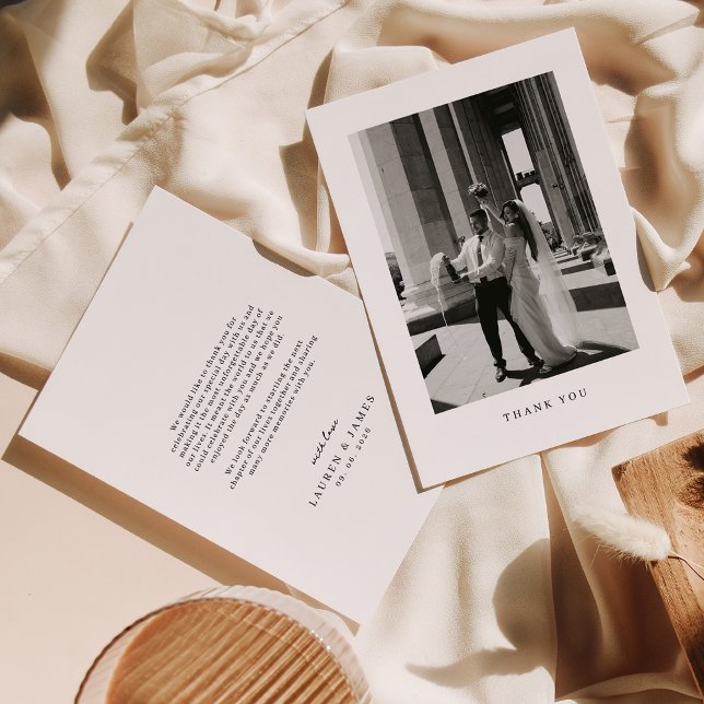 Tarjeta De Agradecimiento Classic Minimal Wedding Photo Thank You Card (Subido por el creador)